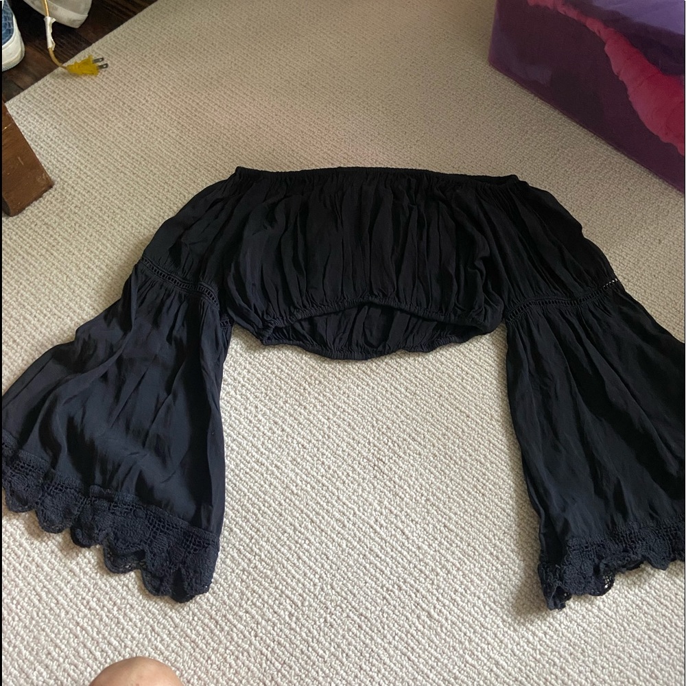 Blue life off the shoulder black crop top